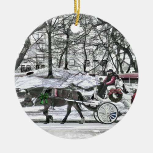 Horse Drawn Carriage in New York City Ceramic Ornament