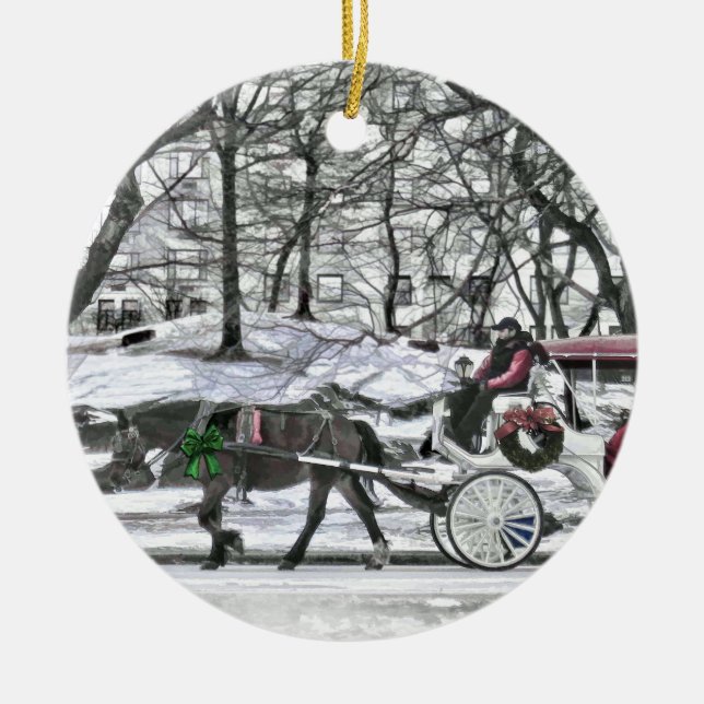 Horse Drawn Carriage in New York City Ceramic Ornament (Front)