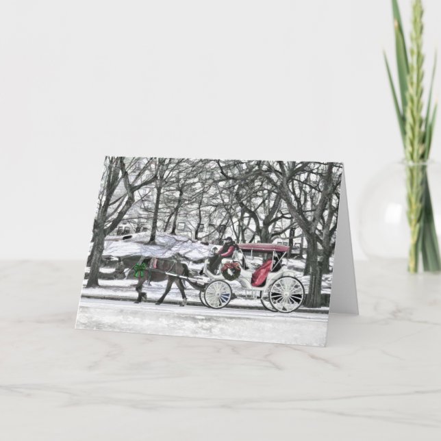 Horse Drawn Carriage in New York City Holiday Card (Front)