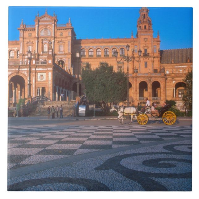 Horse drawn carriage in the Plaza de Espana in Tile (Front)
