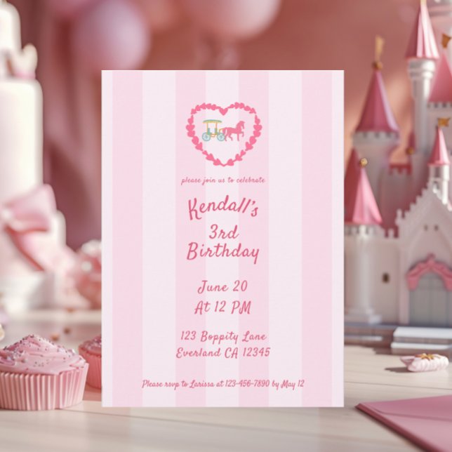Horse Drawn Carriage Princess Third Birthday Invitation (Creator Uploaded)