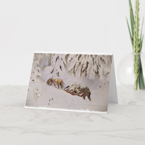 Horse Drawn Sled in the Woods Holiday Card