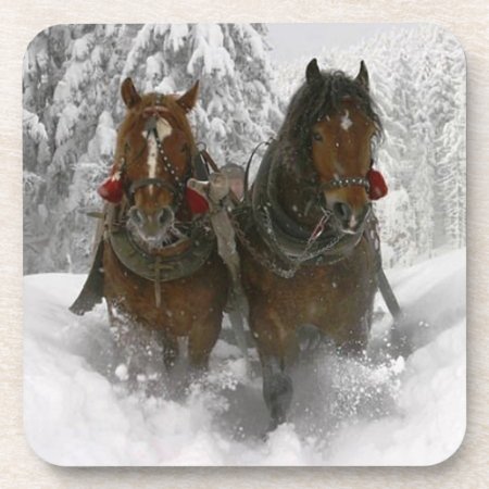 Horse Drawn Sleigh Christmas Drink Coaster