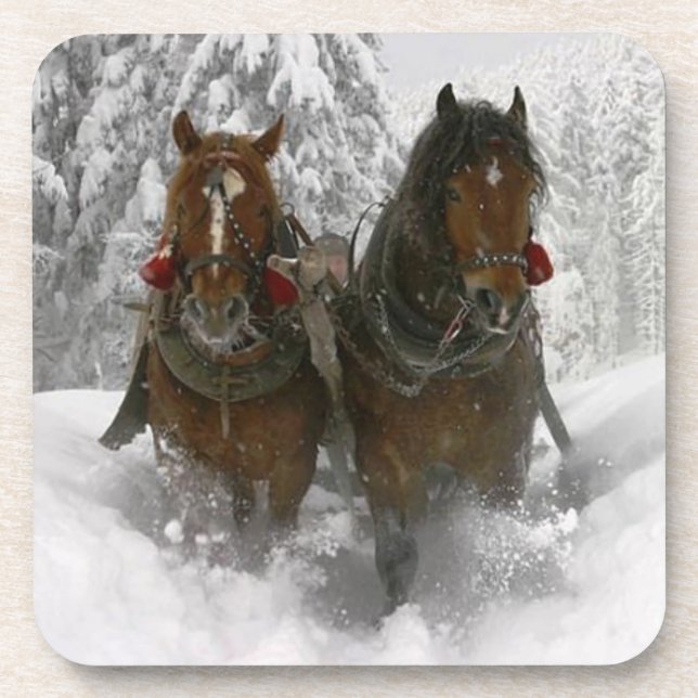 horse drawn sleigh christmas drink coaster (Front)