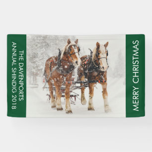 Horse Drawn Sleigh Christmas Scene Banner