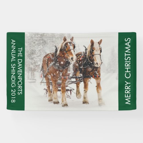 Horse Drawn Sleigh Christmas Scene Banner