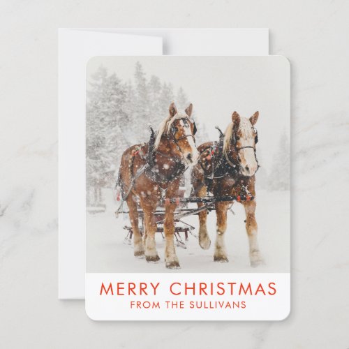 Horse Drawn Sleigh Christmas Scene Holiday Card