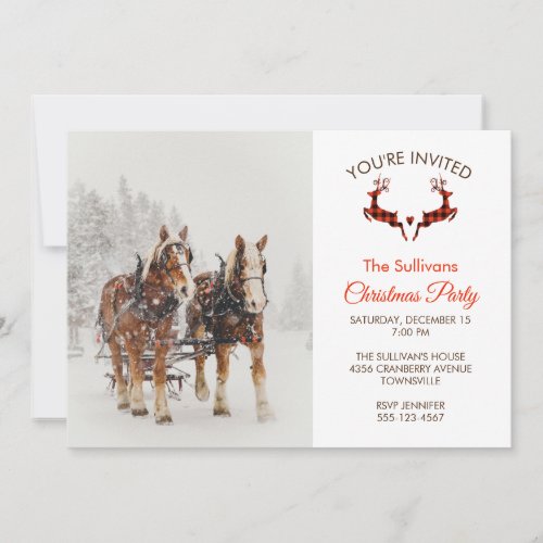 Horse Drawn Sleigh Christmas Scene Invitation