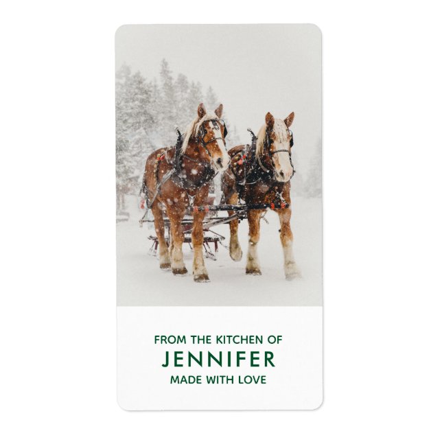 Horse Drawn Sleigh Christmas Scene Kitchen Label (Front)