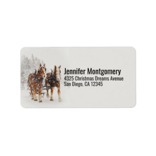 Horse Drawn Sleigh Christmas Scene Label