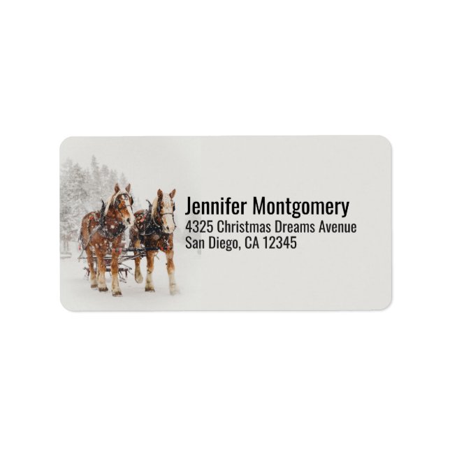 Horse Drawn Sleigh Christmas Scene Label (Front)