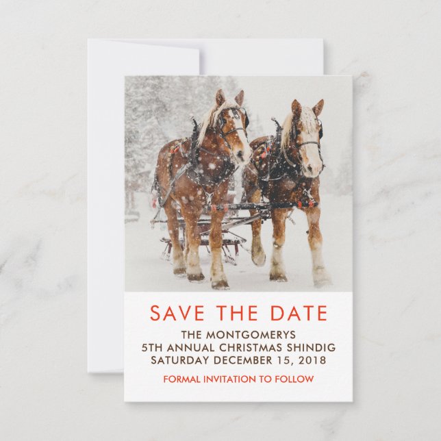 Horse Drawn Sleigh Christmas Scene Save the Date (Front)