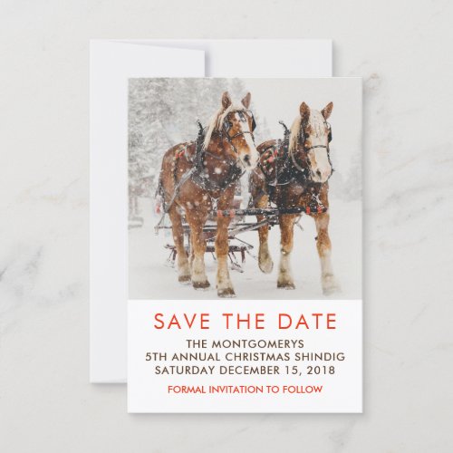 Horse Drawn Sleigh Christmas Scene Save the Date