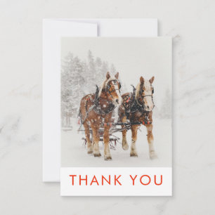 Horse Drawn Sleigh Christmas Scene Thank You Card