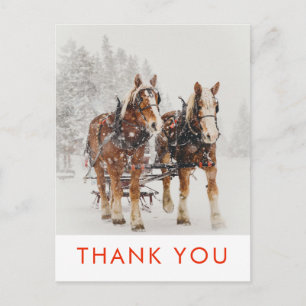 Horse Drawn Sleigh Christmas Scene Thank You Postcard