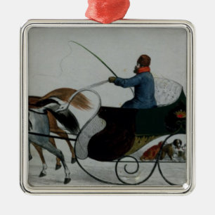 Horse Drawn Sleigh Metal Ornament