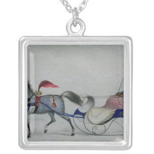 Horse Drawn Sleigh Silver Plated Necklace