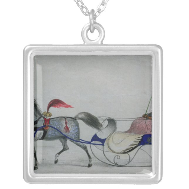 Horse Drawn Sleigh Silver Plated Necklace (Front)