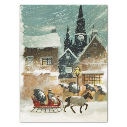 Horse_Drawn Sleigh Snowy Village Church Christmas  Tissue Paper