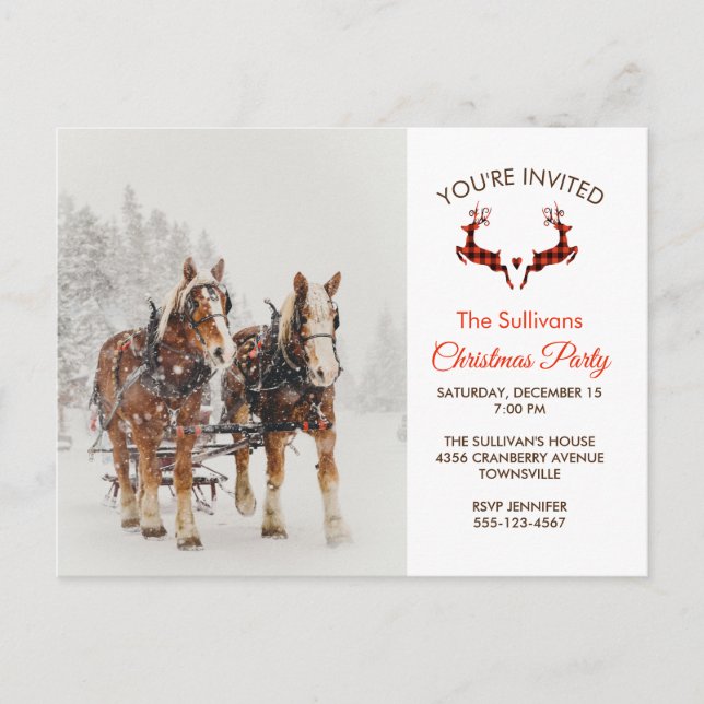 Horse Drawn Sleigh Winter Christmas Party Postcard (Front)