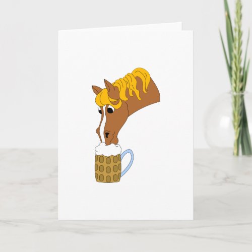 Horse Drinking Horse With Cool Beer Hops Malt Card