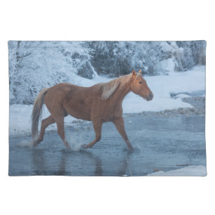 Horse Drive in Winter on Hideout Ranc Cloth Placemat