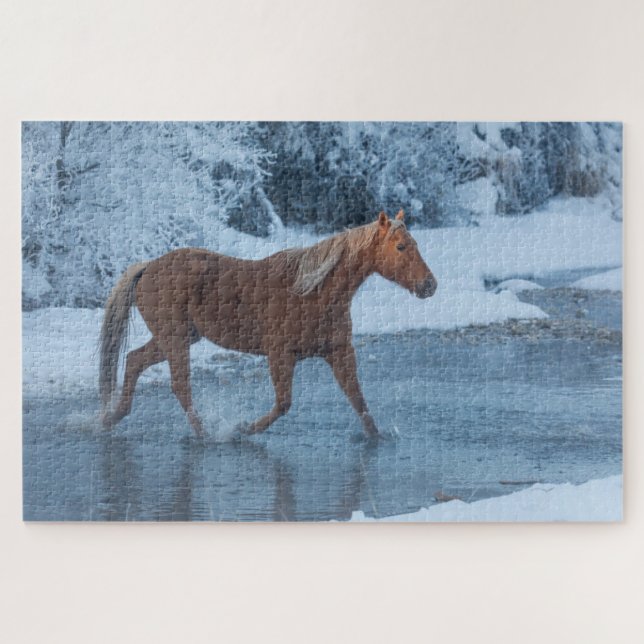 Horse Drive in Winter on Hideout Ranc Jigsaw Puzzle (Horizontal)