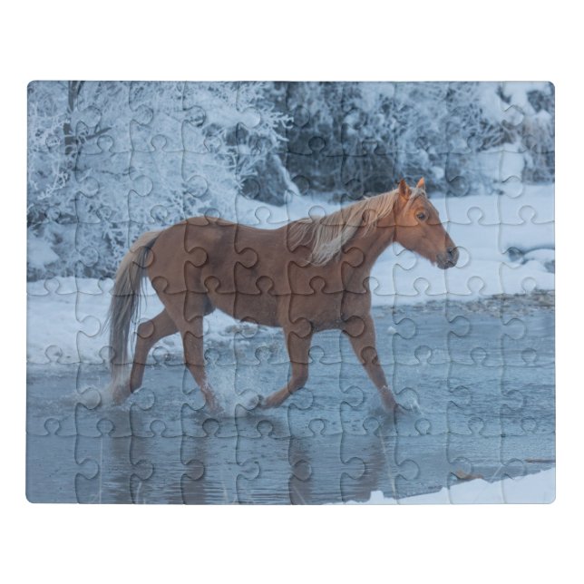 Horse Drive in Winter on Hideout Ranc Jigsaw Puzzle (Puzzle Horizontal)