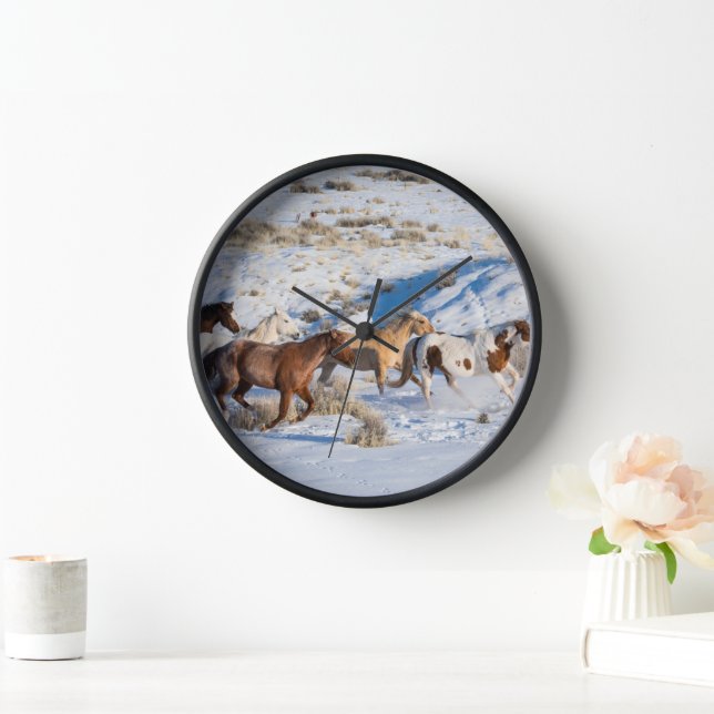 Horse Drive in Winter on Hideout Ranch Clock (Home)
