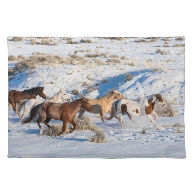Horse Drive in Winter on Hideout Ranch Cloth Placemat (Front)
