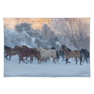 Horse Drive in Winter on Hideout Ranch Cloth Placemat