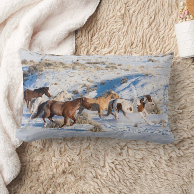 Horse Drive in Winter on Hideout Ranch Lumbar Pillow (Blanket)