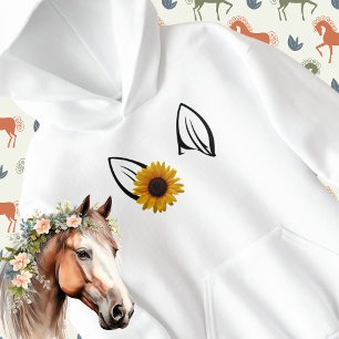 Horse ears & Sunflower for Kids Minimalist Design Hoodie
