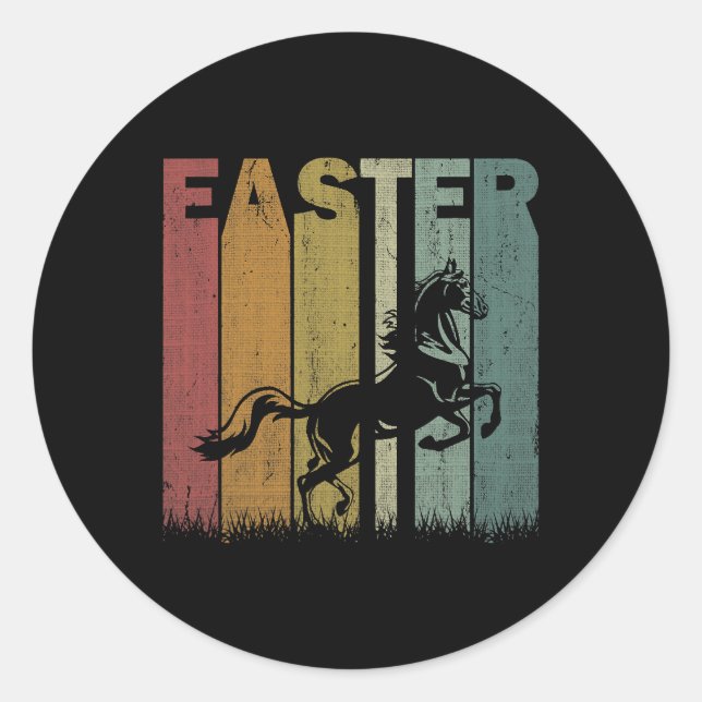 Horse Easter Day Horse Retro Graphic Funny Easter  Classic Round Sticker (Front)