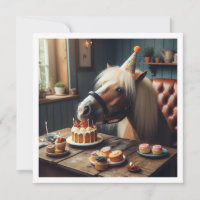 Horse eating cake birthday invitation, Horse lover
