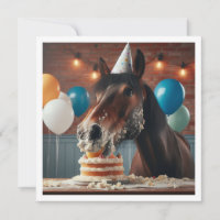 Horse eating cake birthday invitation, Horse lover