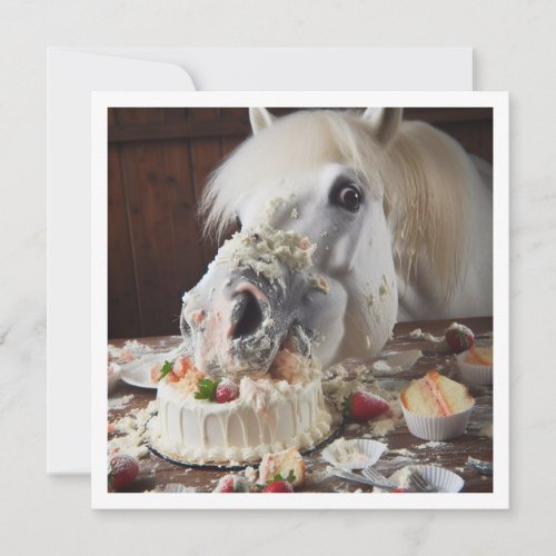 Horse eating cake birthday invitation Horse lover Invitation