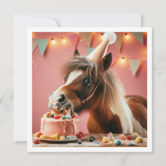 Horse eating cake birthday invitation, Horse lover Invitation
