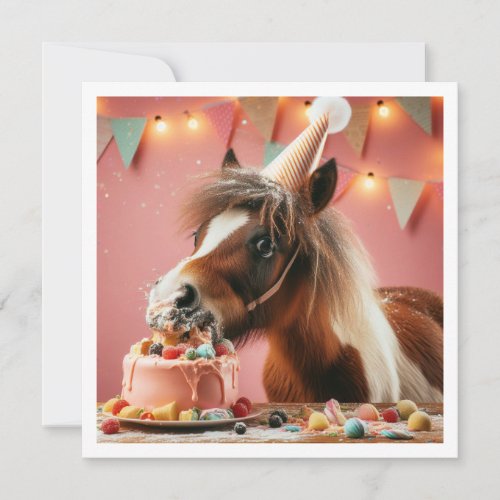 Horse eating cake birthday invitation Horse lover Invitation