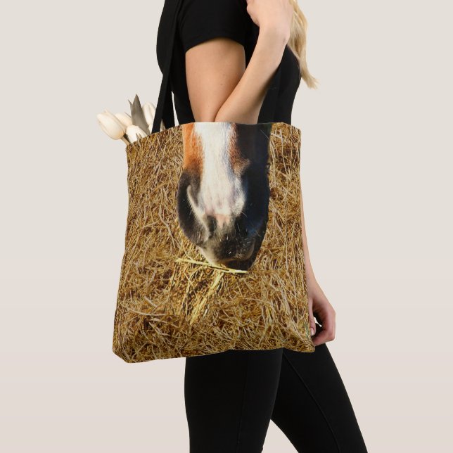 Horse Eating Hay Print Tote Bag (Close Up)