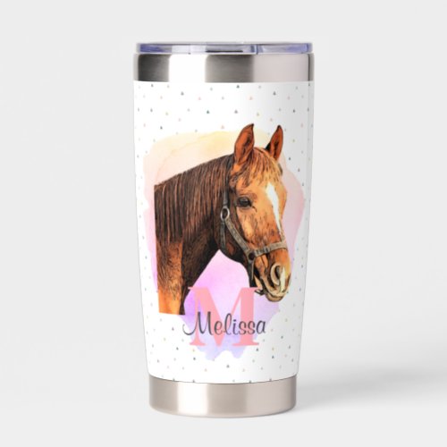 Horse Equestrian Animal Monogram Pattern Pink Insulated Tumbler