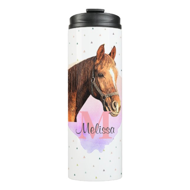 Horse Equestrian Animal Monogram Pattern Thermal Tumbler (Front)