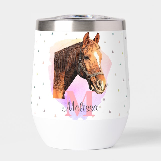 Horse Equestrian Animal Monogram Pattern  Thermal Wine Tumbler (Front)