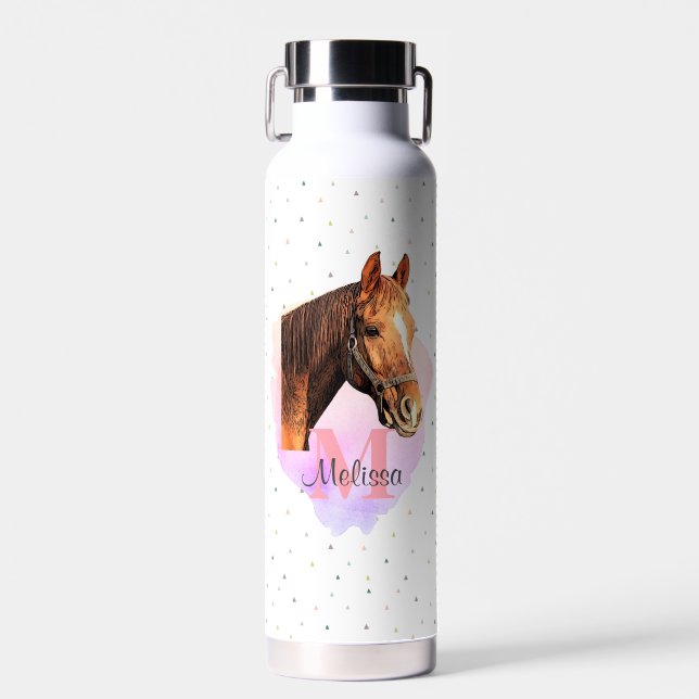 Horse Equestrian Animal Monogram Pattern Water Bot Bottle (Front)