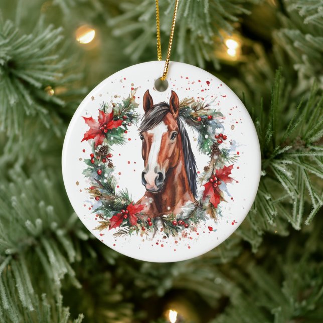 Horse Equestrian Christmas Wreath Festive Ceramic Ornament (Tree)