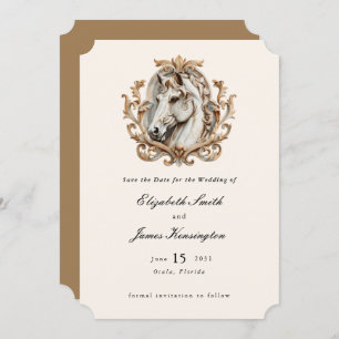Horse Equestrian Crest Baroque Classic Wedding Save The Date
