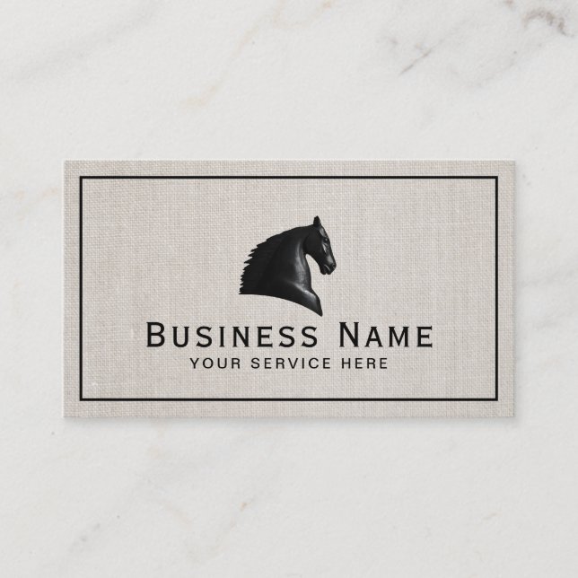 Horse Equestrian Equine Logo Elegant Linen Business Card (Front)