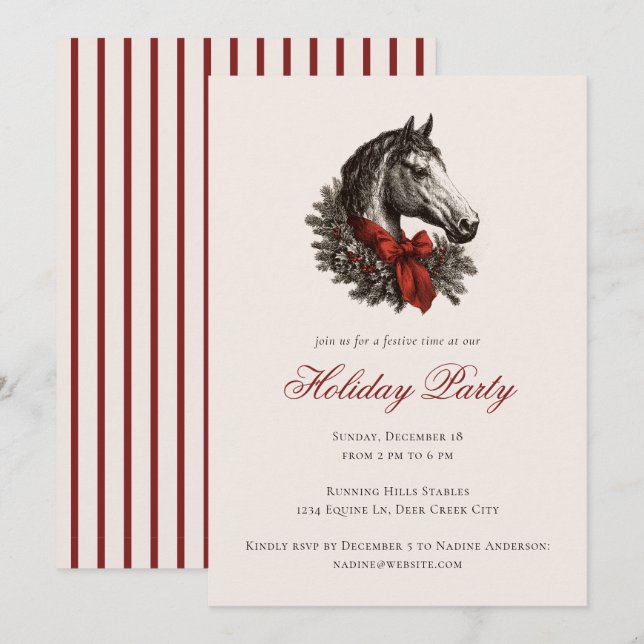 Horse Equestrian Festive Christmas Holiday Party Invitation (Front/Back)