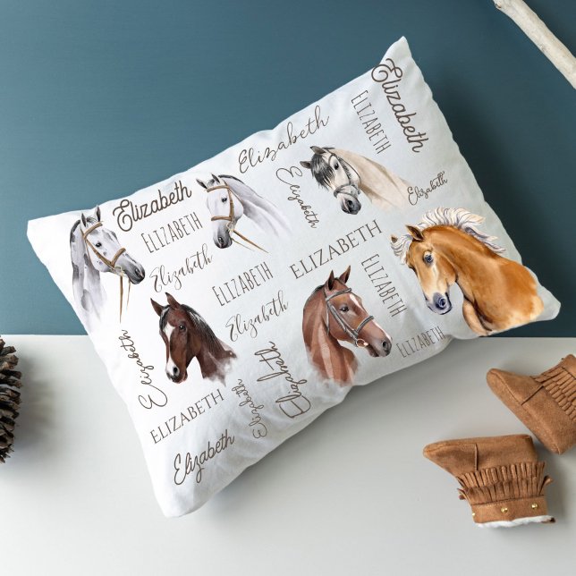 Horse equestrian gifts for girls personalized name pillow case (Horses personalized name collage with beautiful horse portraits and name written all over horse gift)