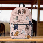 Horse equestrian gifts for girls personalized name printed backpack<br><div class="desc">Horse equestrian gifts for girls personalized name collage backpack,  beautiful watercolor horse portraits with girls name collage.</div>